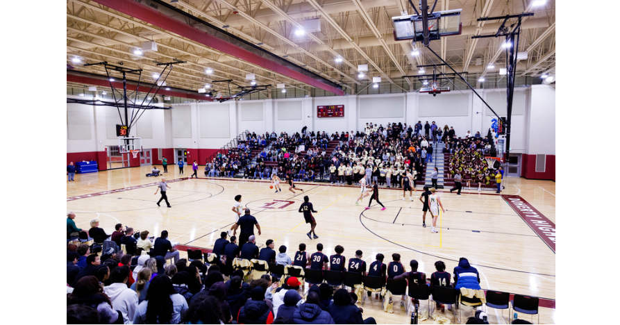 The first basketball game is played on Manny Familia Court between Doherty Memorial High School and Tantasqua Regional High School on Friday December 13, 2024