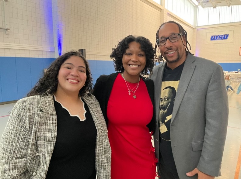 Mistress of ceremonies, Jailene Matias, Upward Bound Coordinator, Tayla Weeden, and Worcester Councilor Krystian King