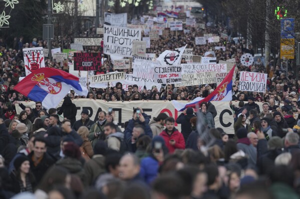 Protestors in Slavija Square in Belgrade. Attendance on December 22nd was over 100,000.