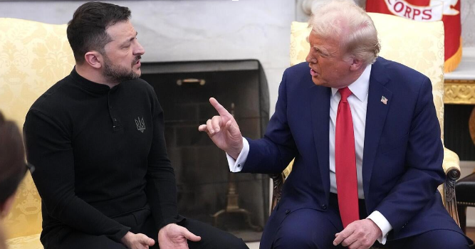 Left: President of Ukraine Volodymyr Zelenskyy. Right: President of the United States Donald J. Trump