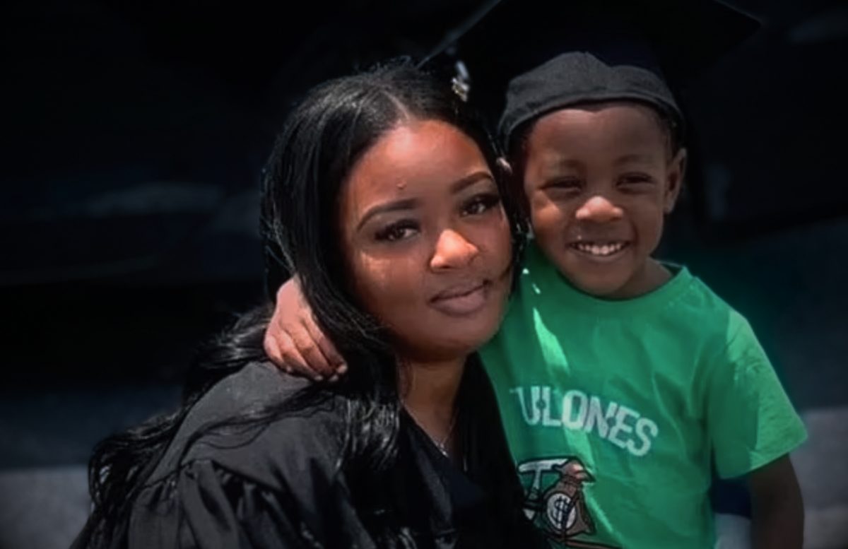 [Left] Adriana Smith next to her seven-year-old son. [Right] | Image source: April Newkirk/gofundme | Thumbnail edited on Canva.