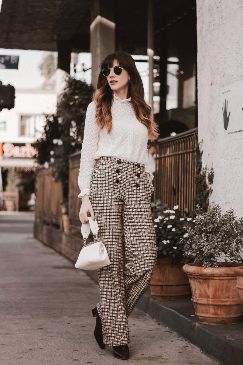 Sezane-Lace-Top-Sezane-Plaid-Pants