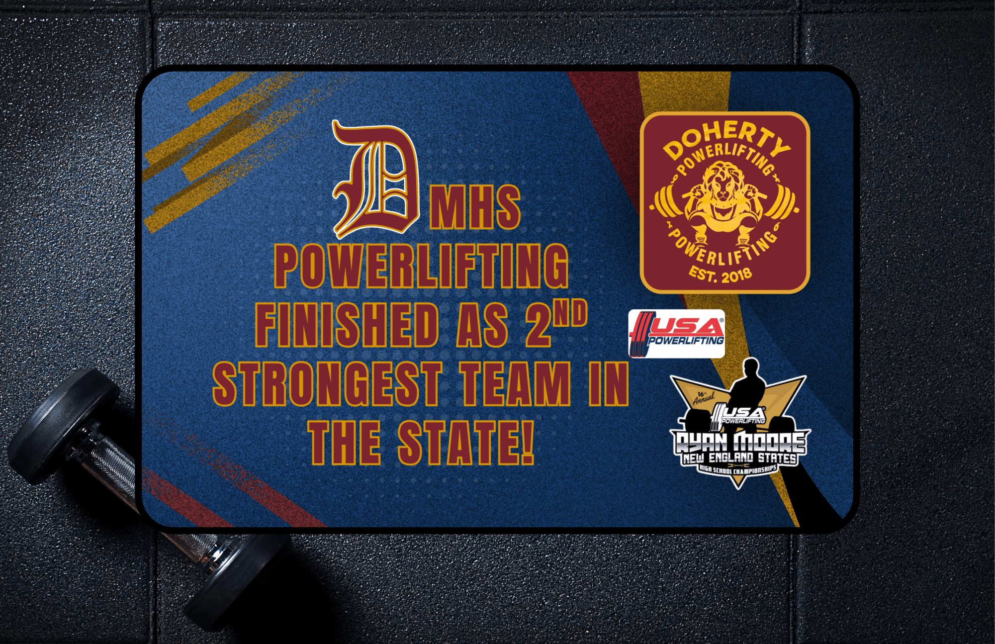 DMHS Powerlifting Finished as 2nd Strongest Team in the State! | Image credits: USAPL, USAPL Ryan Moore New England States High School Championships | Thumbnail edited on Canva.