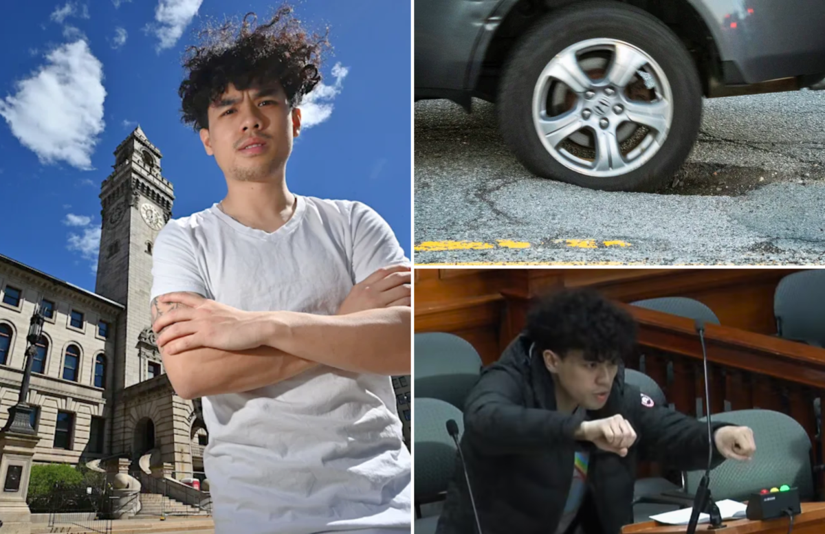 City Council Pothole Presentation by Wilson Lam Goes Viral | Image source: Worcester, Worcester Telegram | Thumbnail edited on Canva.